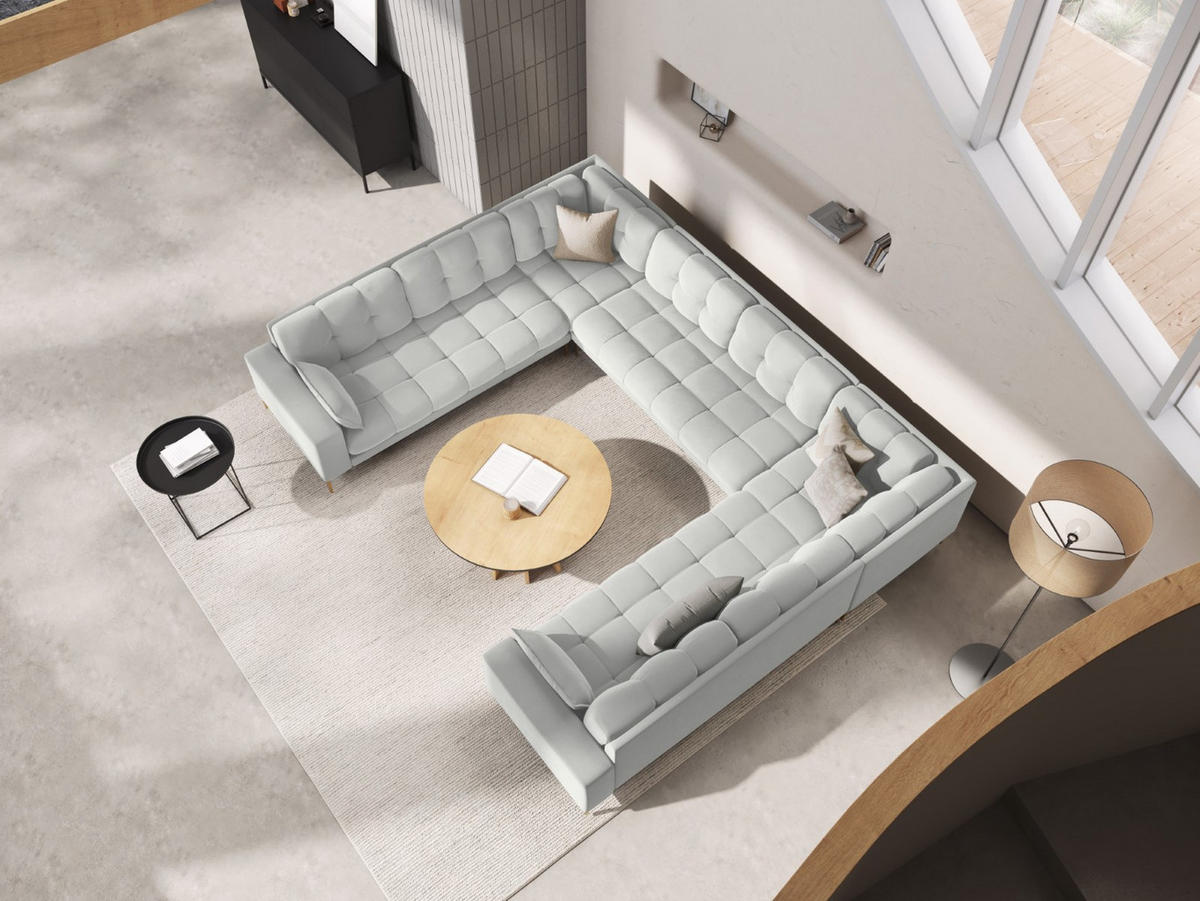 PANORAMASOFA Mamaia aus Samt silber 6 Sitzplätze - Silberfarben, Textil (185/75/383cm) - Micadoni