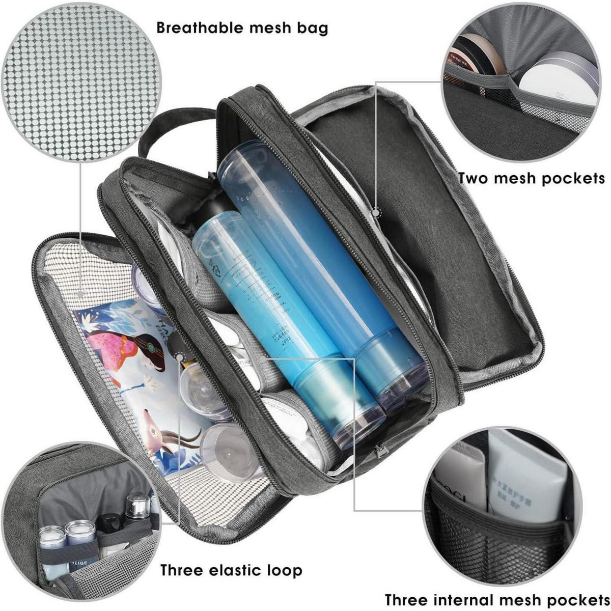KULTURBEUTEL als Kosmetiktasche und Toilettenorganizer, grau - Grau, Textil (5/2/5cm)