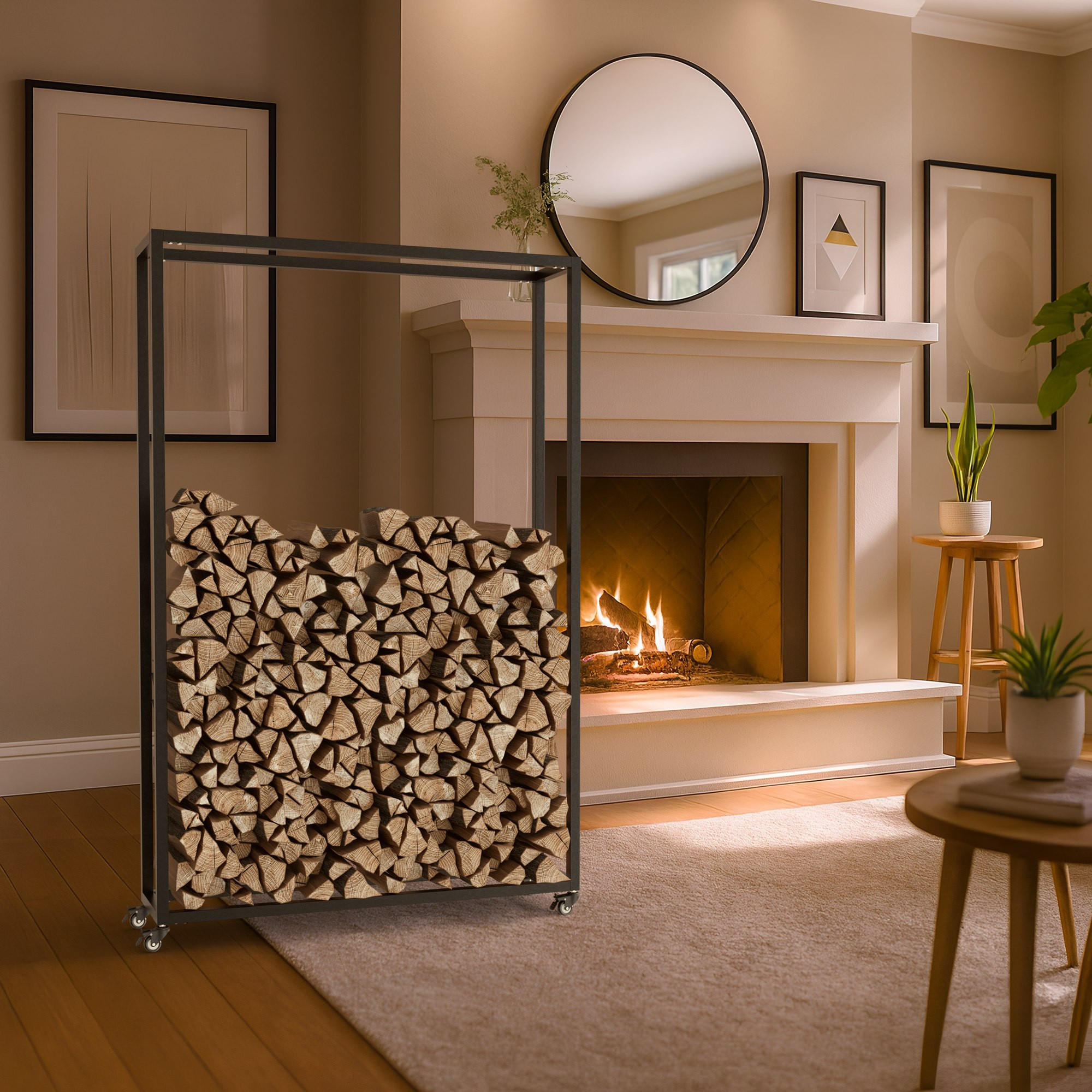 KAMINHOLZREGAL 100/25/150 cm Metall Schwarz - Schwarz, Metall (100/150/25cm) - CLP