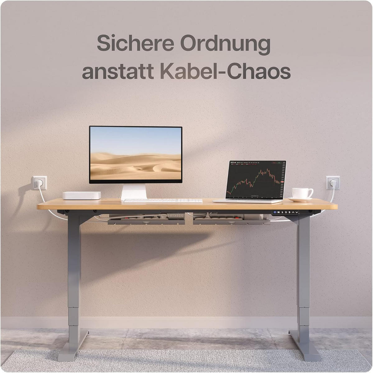 KABELKANAL Schreibtisch Grau, 2x43cm, Hochwertiger Stahl - Grau, Metall (43/12/10cm) - Desktronic