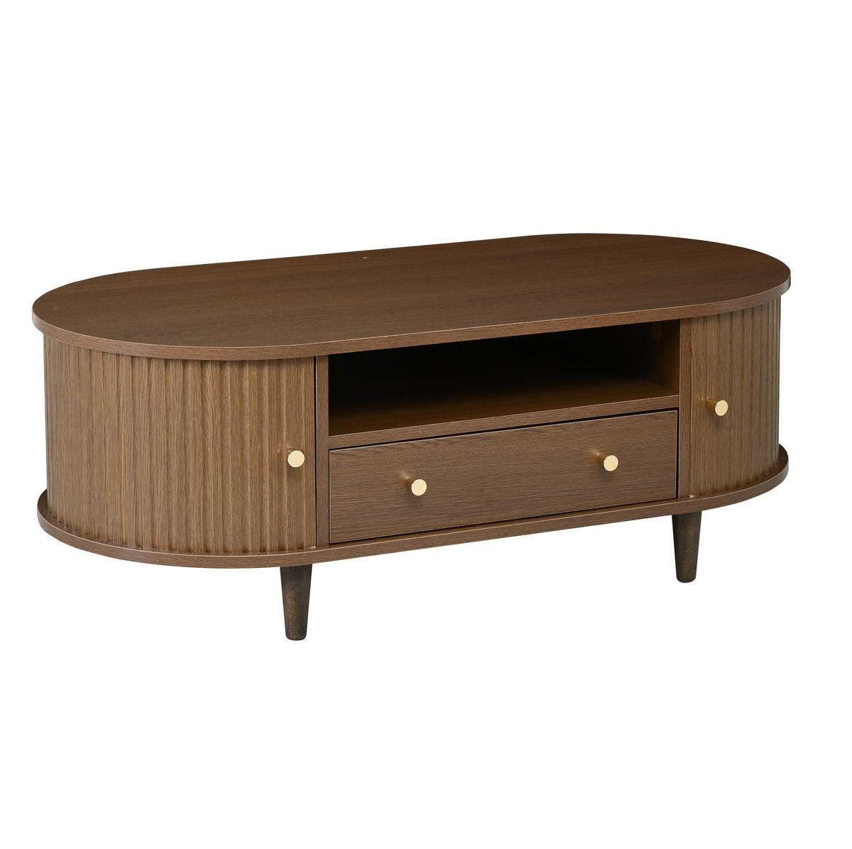 COUCHTISCH 100/50/36 cm mit Schublade, offener Ablage und Rolltür aus MDF, Walnuss - Nussbaumfarben, Holzwerkstoff (100/50/36cm) - Redom