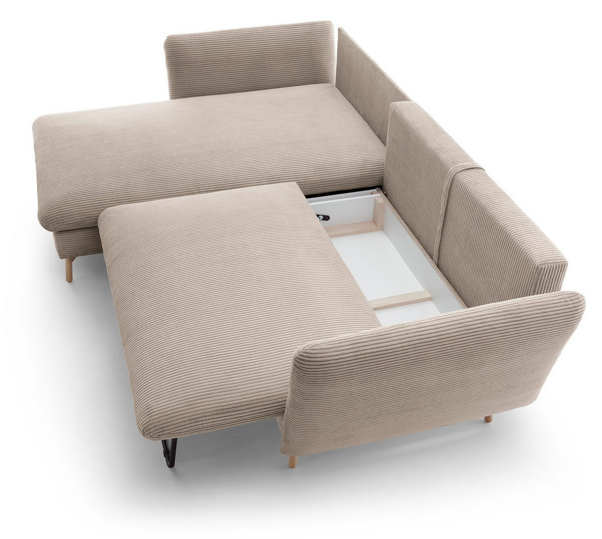 ECKSOFA Savona L-Form 260 cm, Cordstoff, Links, Beige - Beige, Holz (258/167cm) - Emporius