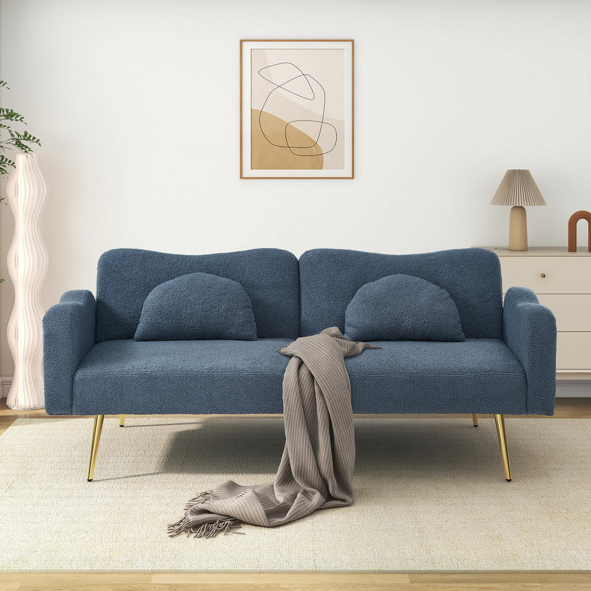 SOFA 2-Sitzer Sofabett Verstellbare Lehne Goldene Metallfüße 2in1 Modern - Grau, Holz (89.92/18.54/79.5cm) - FLIEKS