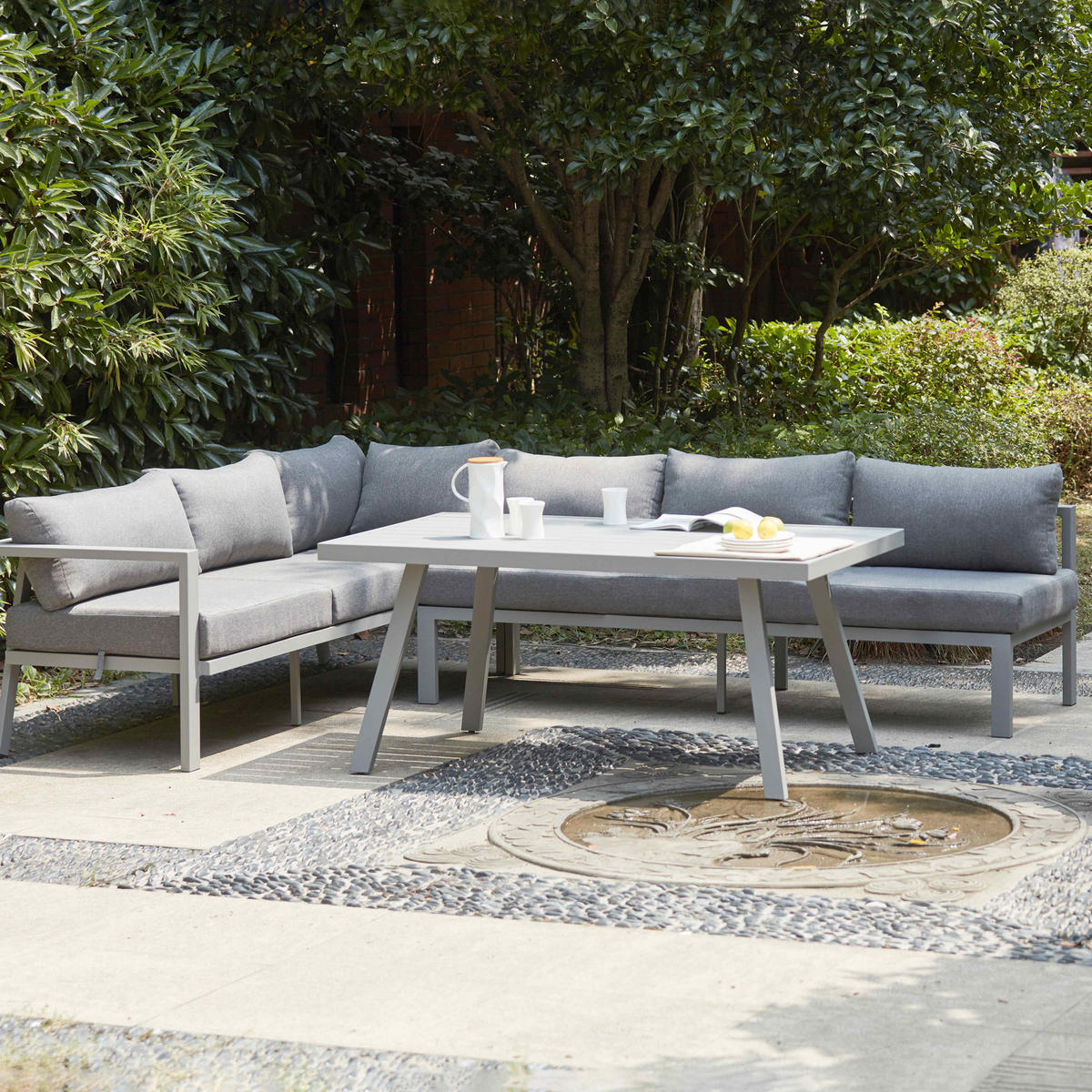 GARTENSET 8-Sitzer, Grau - Grau, Metall - Oviala