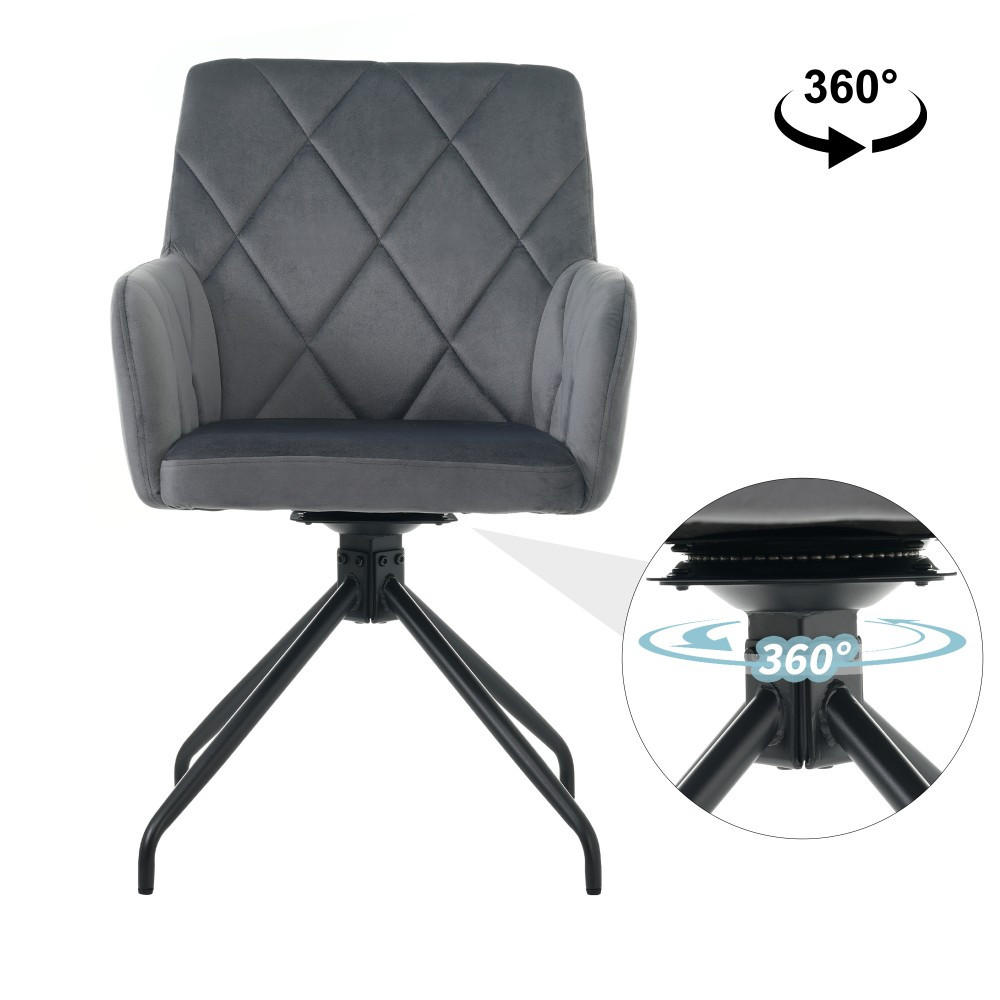 STUHL SET 4 Stück 360° Drehbarer mit Rautenmuster in anthrazit - Hellgrau, Textil (54/85/60cm) - KOMHTOM