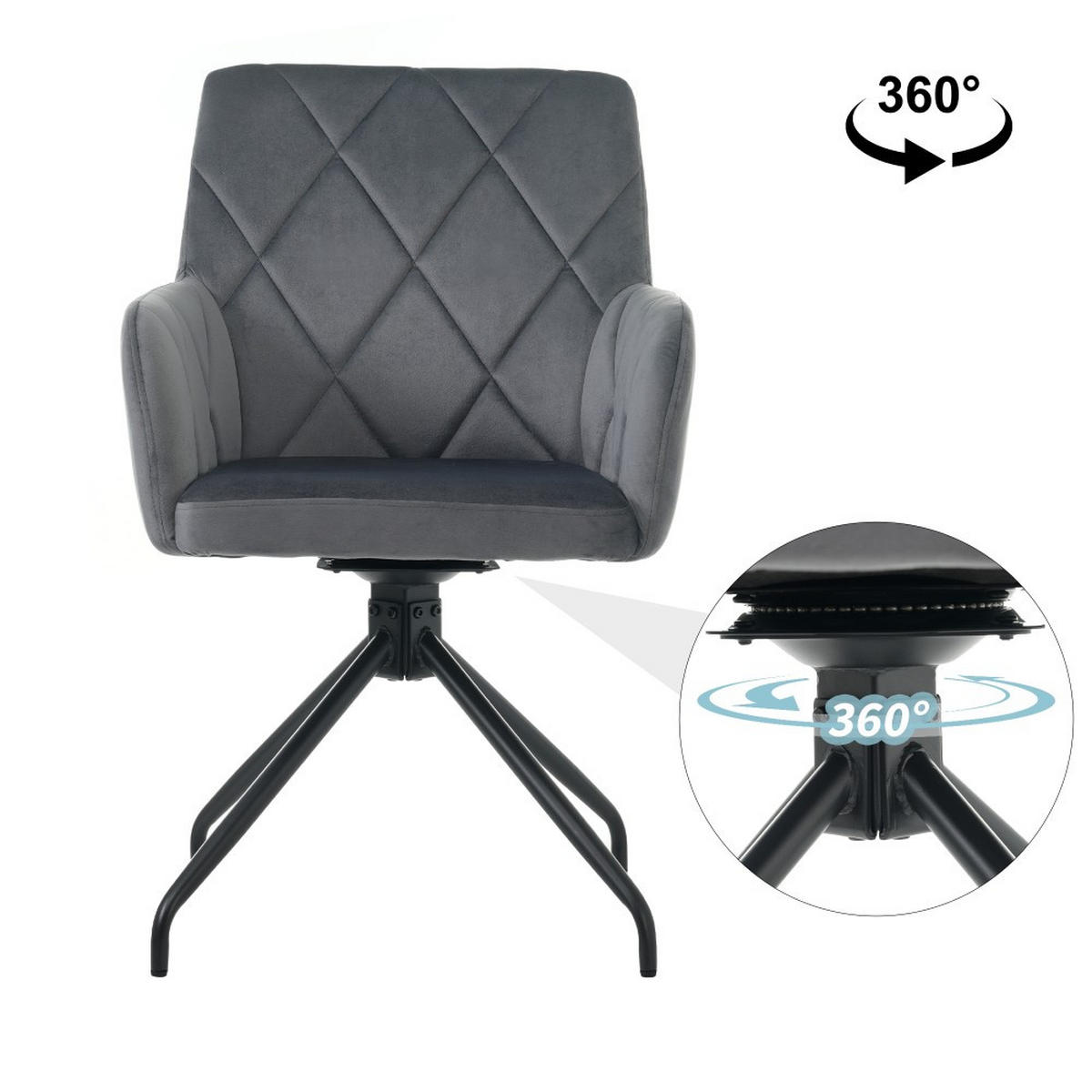 STUHL SET 4 Stück 360° Drehbarer mit Rautenmuster in anthrazit - Hellgrau, Textil (54/85/60cm) - KOMHTOM