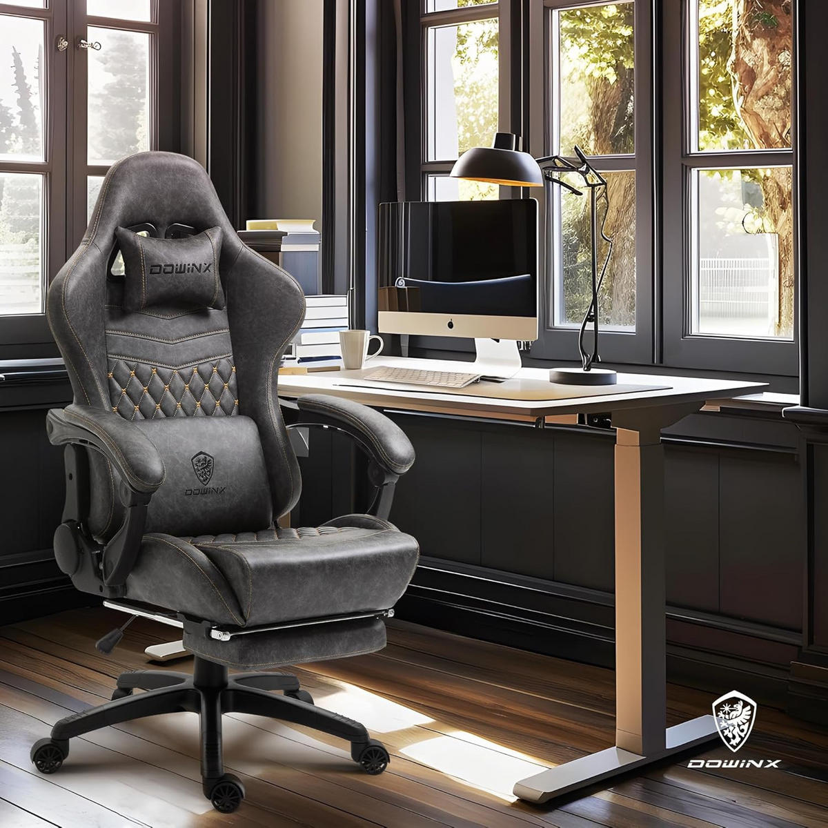 GAMING-STUHL Ergonomisch Verstellbarer 90°-170° Für Homeoffice/Gaming - Grau, Leder (60/115/60cm)