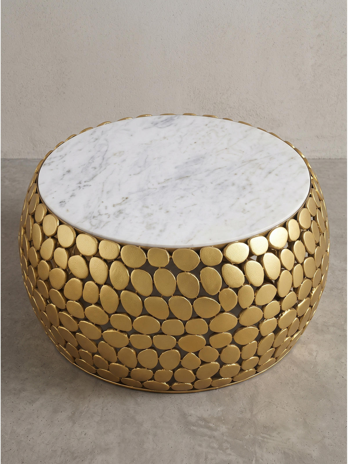 COUCHTISCH DIEMEL, Marmor, handgefertigt, Gold-Weiß, Ø 66 x 32 cm - Goldfarben, Stein/Metall (66/66/32cm) - KADIMA DESIGN
