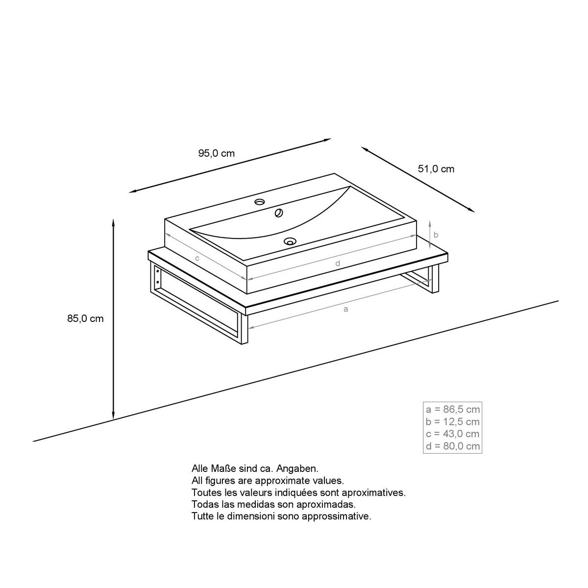 WASCHBECKENUNTERSCHRANK Nizza Eiche Wotan - Eiche Wotan, Holzwerkstoff (95/31.4/51cm) - Vladon