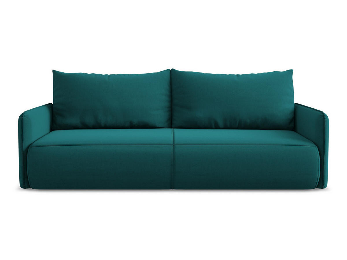 3-SITZER SOFA mit Schlaffunktion Samt Stoff Blau - Blau/Petrol, Kunststoff/Textil (216/86/105cm) - Makamii