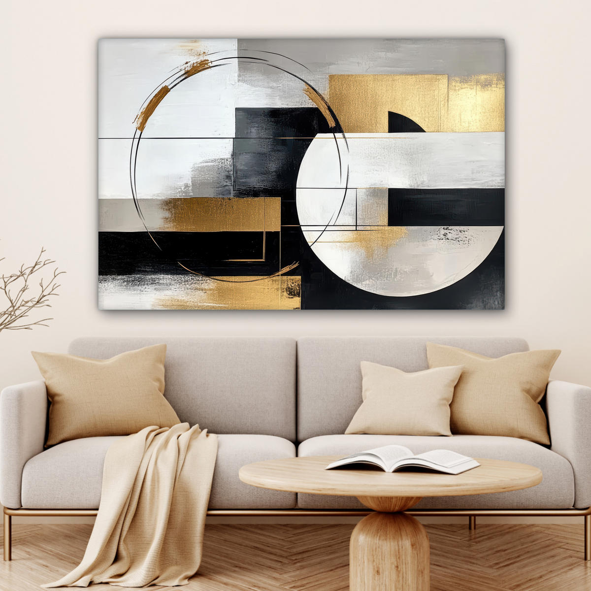 LEINWANDBILD - Abstrakt - Gold - Silber - Formen - Ästhetik - 120x80 - Kunstdruck - Multicolor, Textil (120/80cm) - MuchoWow