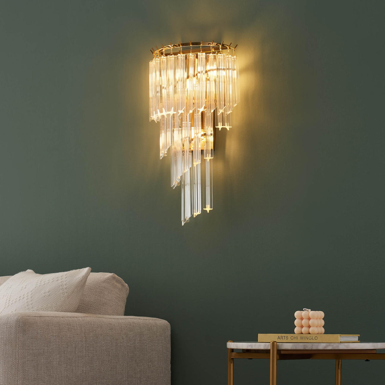 WANDLEUCHTE Zephia, Transparent und goldfarben, 52cm - Transparent, Glas (18/52/30cm) - KOSILUM