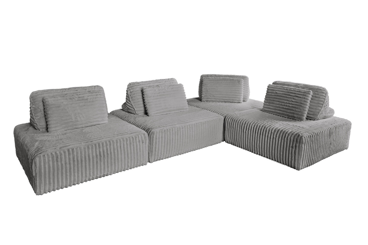 MODULSOFA WIOLO SOFT 4 MODULE 4 KISSEN Grau Weicher Breitcord - Schwarz/Grau, Kunststoff/Textil (333/84/222cm) - KAWOLA