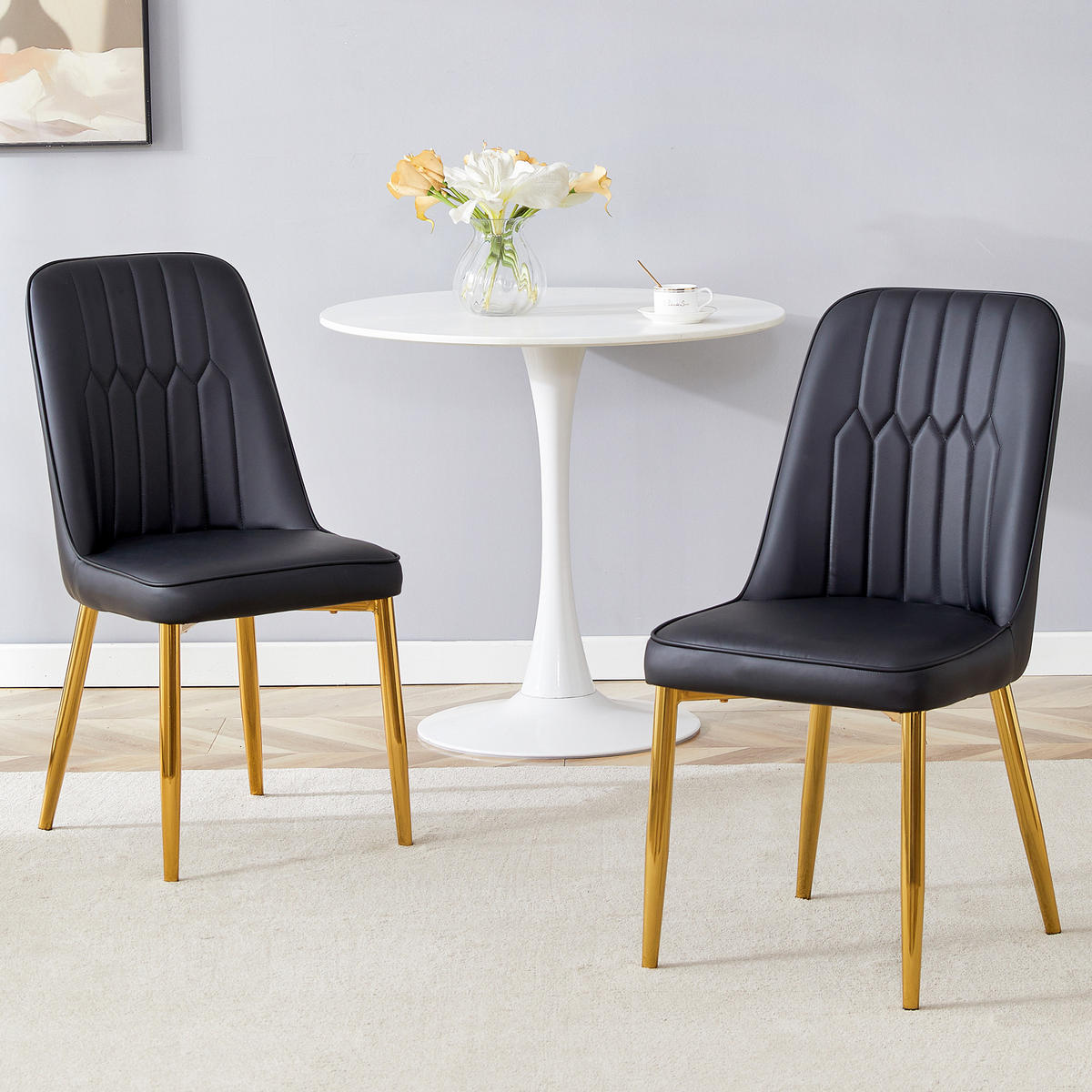 STUHL-SET DE-36519 2 Stück mit PU-Bezug und Metallbeinen Schwarz - Schwarz, Metall (41.5/89/43cm) - ComfortXL