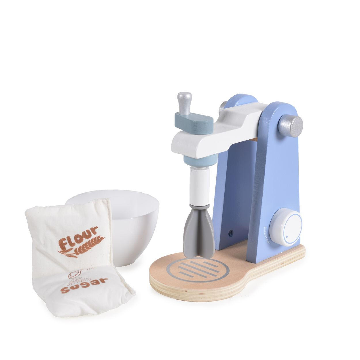 SPIELZEUG-KÜCHENGERÄT 4342 blau Mixer, Holz, abnehmbare Rührschüssel, Mehl- und Zuckerbeutel - Blau, Holz (8/18/18cm) - Moni