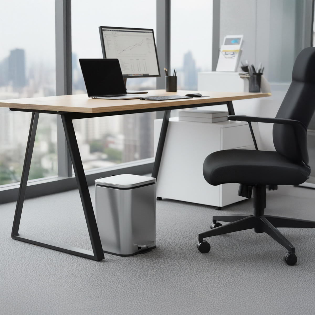 MÜLLEIMER 5l - Silberfarben, Kunststoff/Metall (21/27/19cm) - Relaxdays