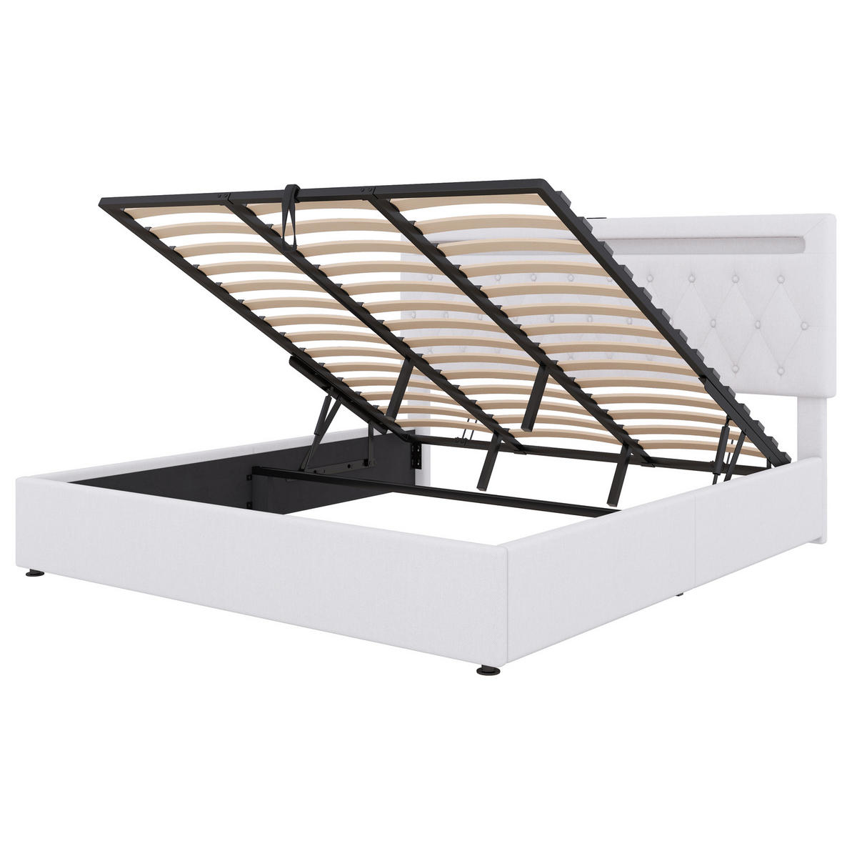 POLSTERBETT aus Leinen 180x200 cm in Weiß mit LED, USB-C & Stauraum - Weiß, Textil (180/200cm) - Modfu