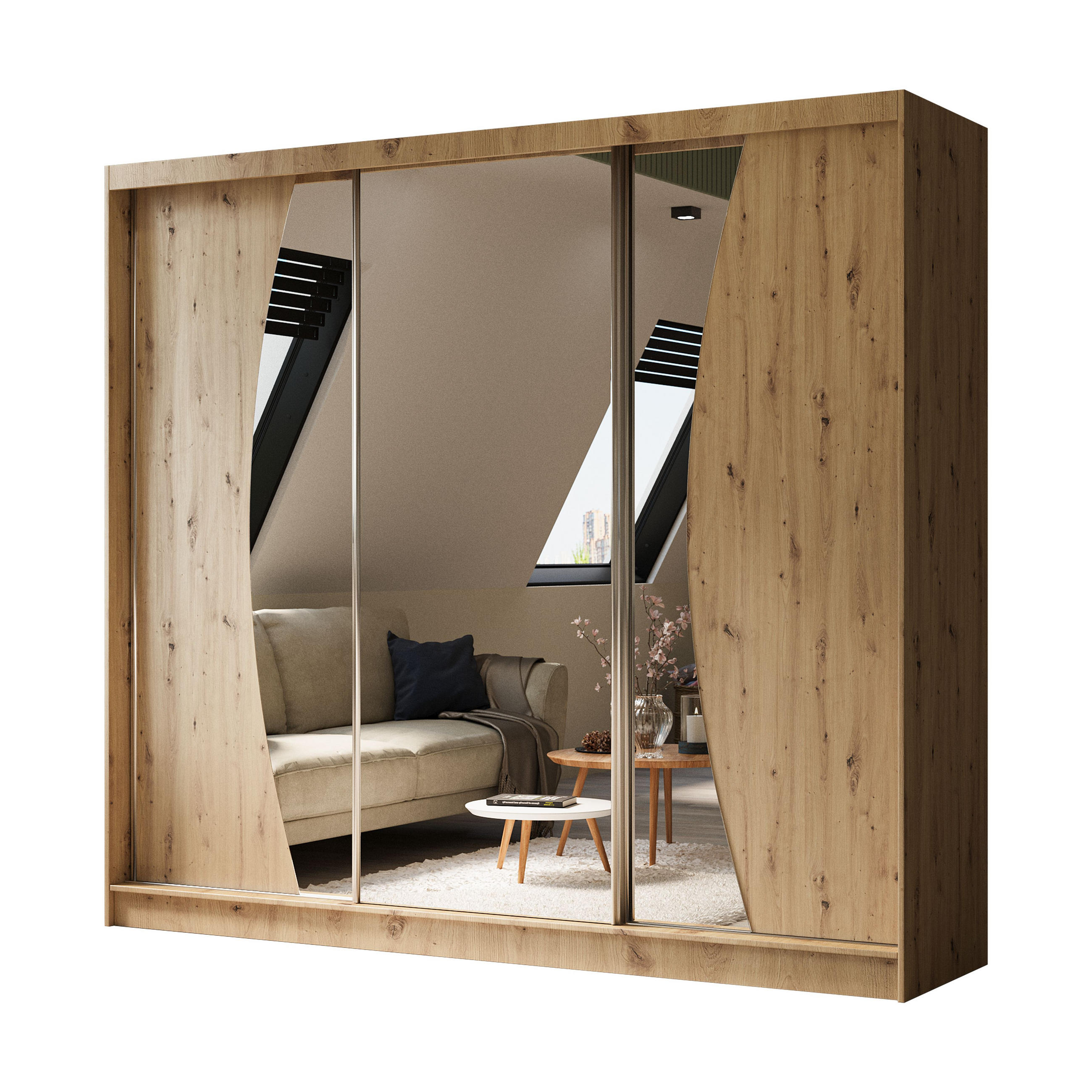 Masseno Schwebetürenschrank Eiche Artisan 240x216x61 cm