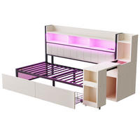 STAURAUMBETT 90/200 cm DE-01458, in Weiß, mit LED, Schreibtisch und Steckdose - Weiß, Metall (90/200cm) - ComfortXL