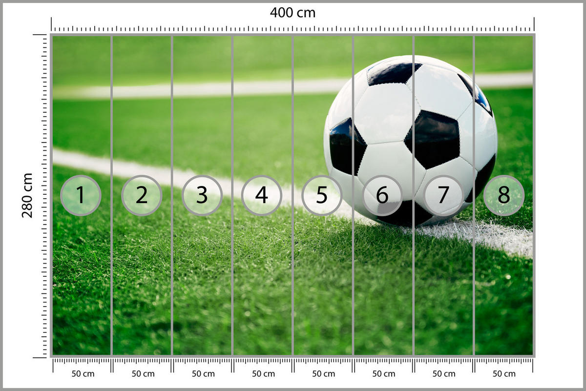 FOTOTAPETE für Jugendzimmer Fußball Grüne Rasen Stadion Sport 400x280 - Schwarz/Weiß, Papier (400/280cm) - Muralo