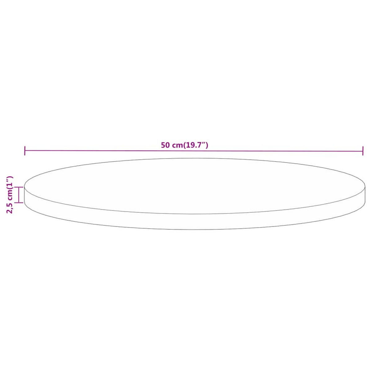 TISCHPLATTE Ø50/2,5 Cm Rund Massivholz Mango - Braun, Holz (50/50/2.5cm) - vidaXL