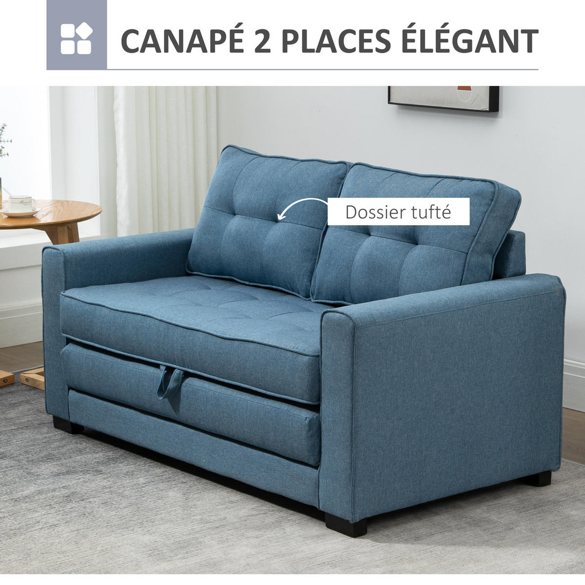 SCHLAFSOFA 2-Sitzer DE-14573 mit Knopfheftung & Klappfunktion Blau - Blau, Textil (147.5/85/75cm) - ComfortXL