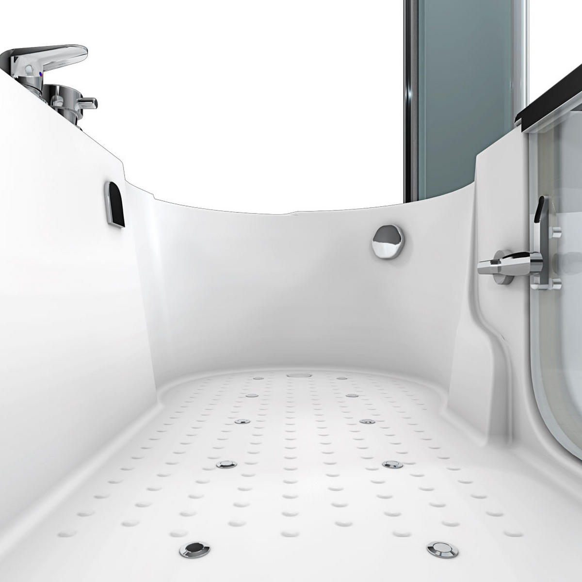 SENIORENDUSCHE Whirlpool mit Tür S12D-EH-AIR-L - Weiß, Glas/Kunststoff (85/200/170cm) - AcquaVapore by Sandra Jentho