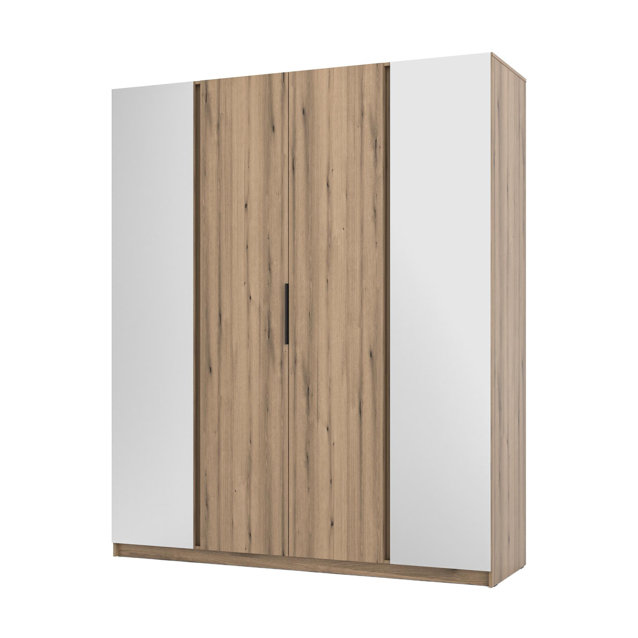 KLEIDERSCHRANK Nehir Eiche Evoke 200 cm - 4T Modern mit 2 Spiegeln außen - Eichefarben, Holzwerkstoff/Kunststoff (200/239/61.9cm) - AX Living