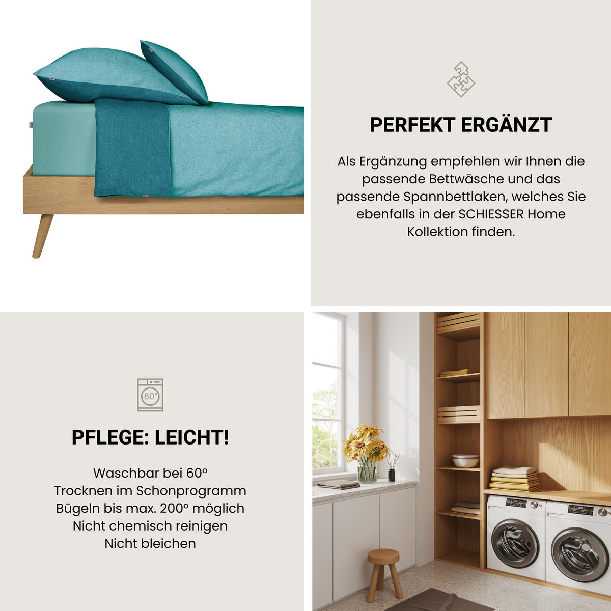 KISSENHÜLLENSET Doubleface - Renforcé - 2-teilig - 40 x 80 cm - Türkis - Türkis, Textil (40/80cm) - SCHIESSER