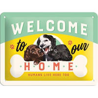 BLECHSCHILD 15/20 cm Animal Club Welcome Puppies - Multicolor, Metall (20/15/0.5cm) - Nostalgic-Art