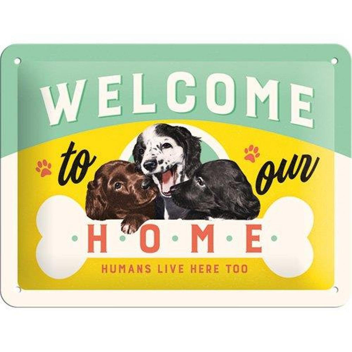 BLECHSCHILD 15/20 cm Animal Club Welcome Puppies - Multicolor, Metall (20/15/0.5cm) - Nostalgic-Art