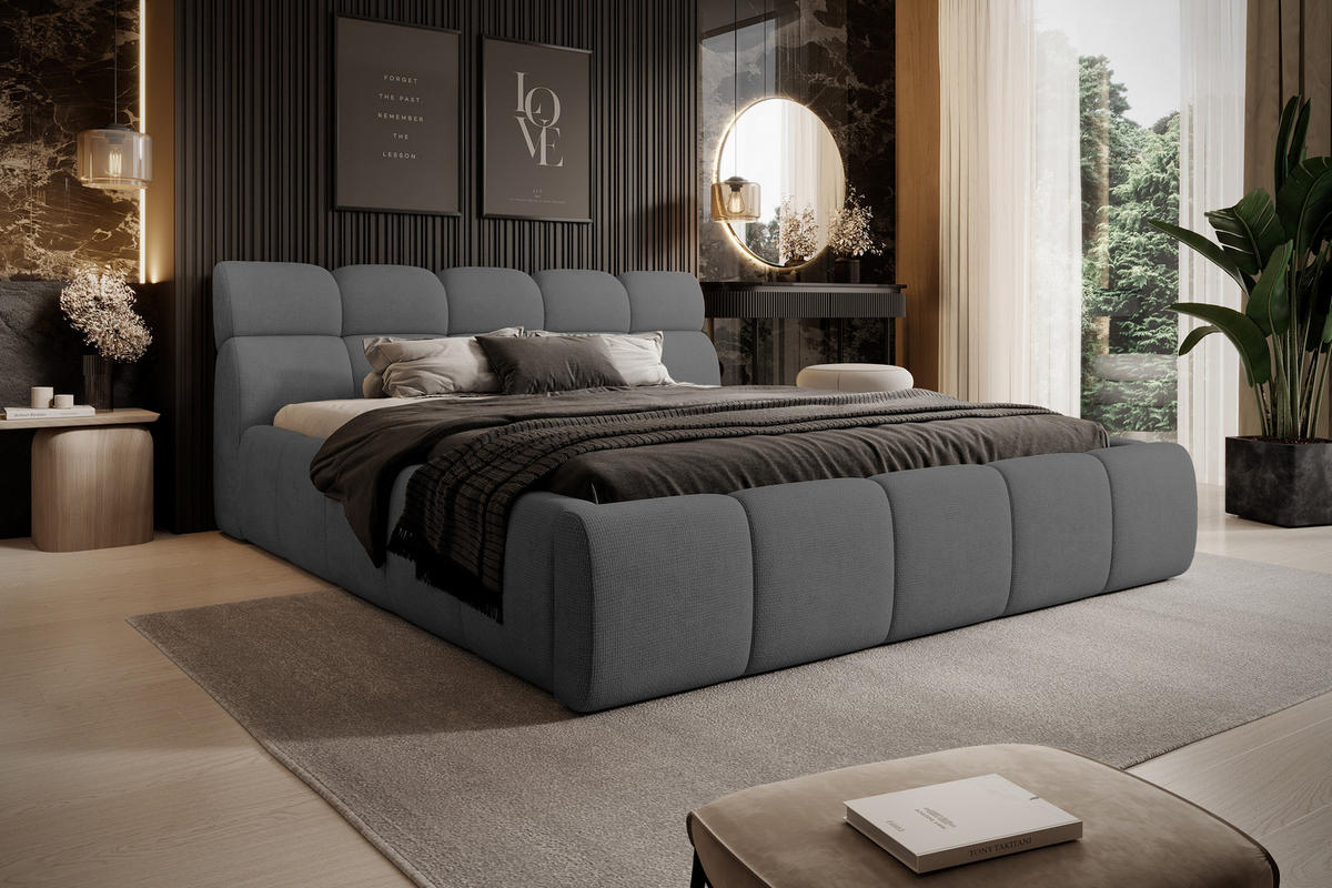 POLSTERBETT GIULIA, komfortabel, mit Bettkasten, verstellbarem Kopfteil und LED, 160x200x96 cm, Farbe Anthrazit - Anthrazit/Schwarz, Holzwerkstoff/Kunststoff (160/200cm) - DomoHome