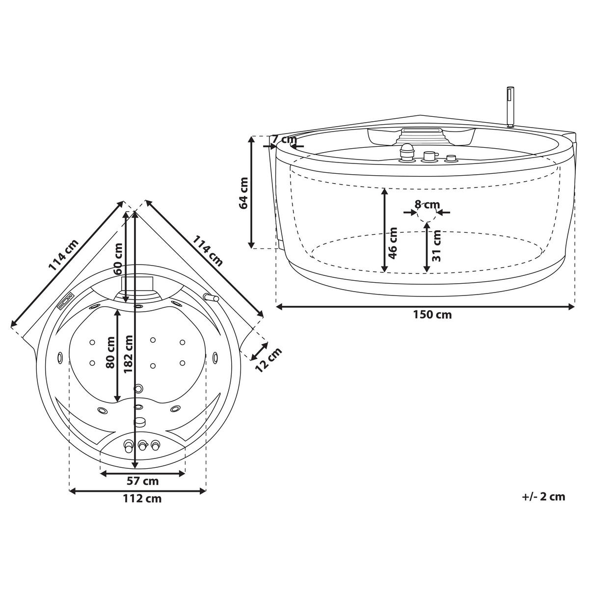 WHIRLPOOL-BADEWANNE 150x181x64 cm weiß Milano - Weiß, Kunststoff (150/64/181cm) - Beliani