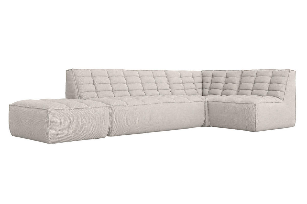 ROHOVÁ SEDAČKA modulární ve tvaru L s taburetem, plyšová tkanina Pop, Béžová, Pravá strana, LAZY L s taburetem - béžová, dřevo (333/173cm) - Kaiser Möbel
