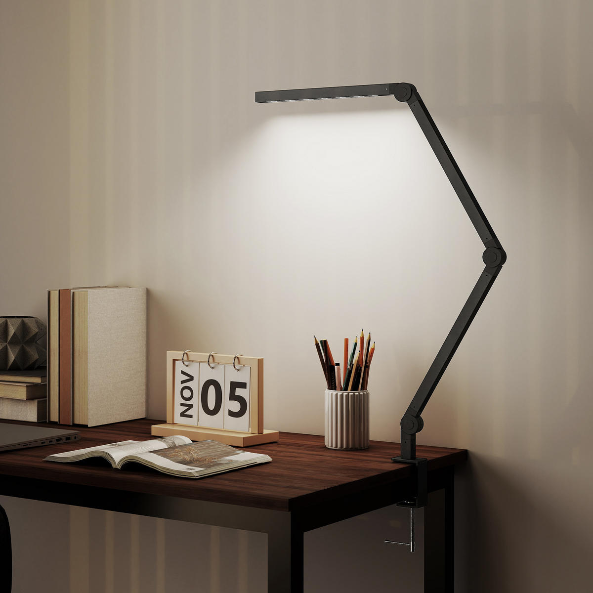 TISCHLEUCHTE, LED anpassbare Helligkeit Schwarz - Schwarz, Metall (121.5/3.8/5.5cm) - HOMCOM