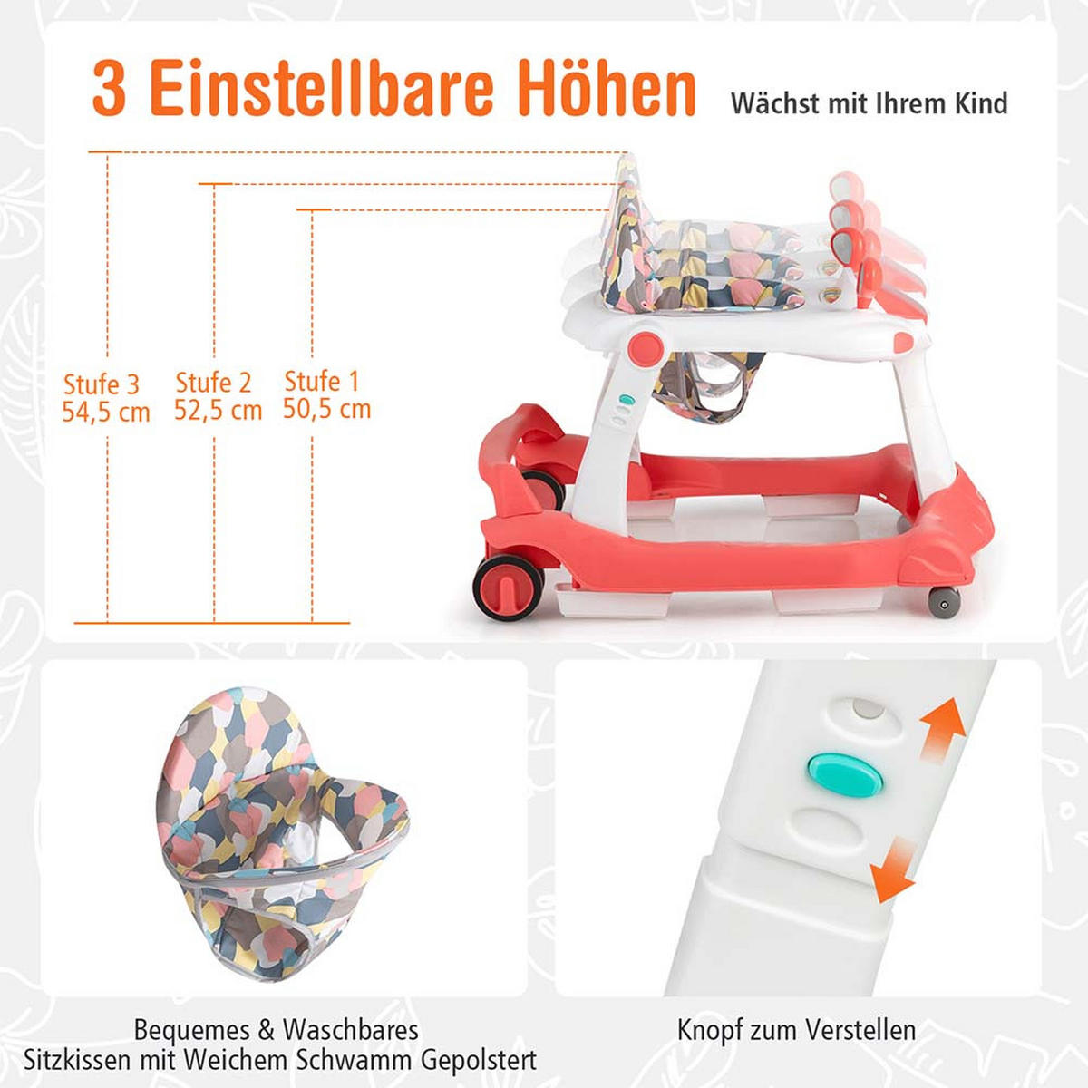 LAUFLERNHILFE Kappbar Orange - Orange, Kunststoff (60/55/73cm) - COSTWAY