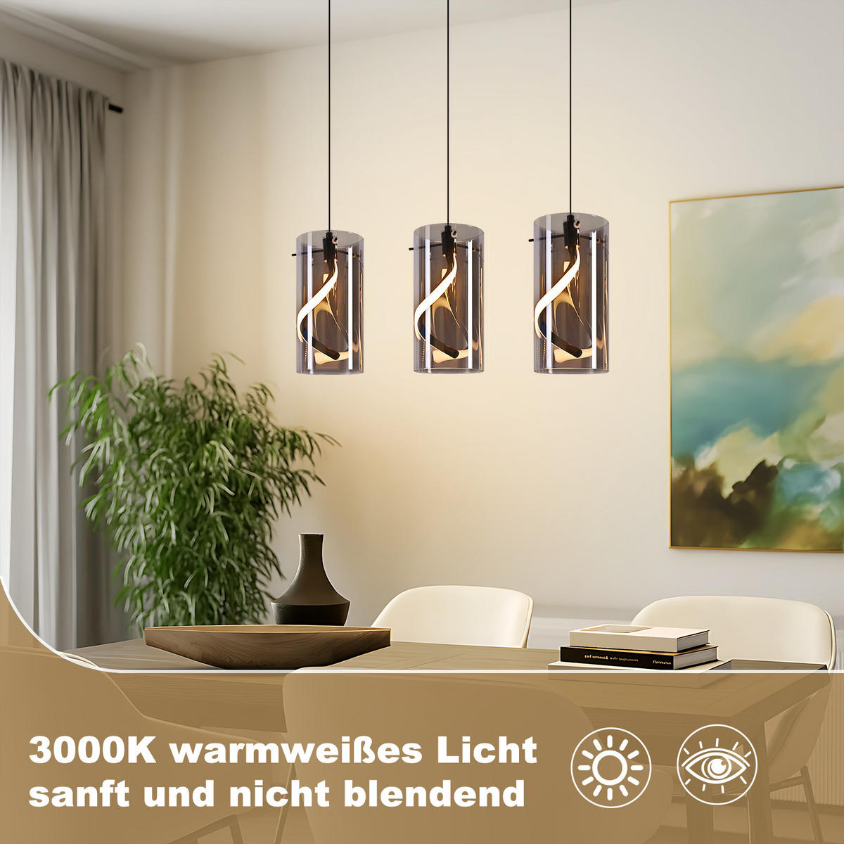 LED PENDELLEUCHTE Beatrice 48/12/150 cm - Schwarz, Glas (48/12/150cm) - ZMH