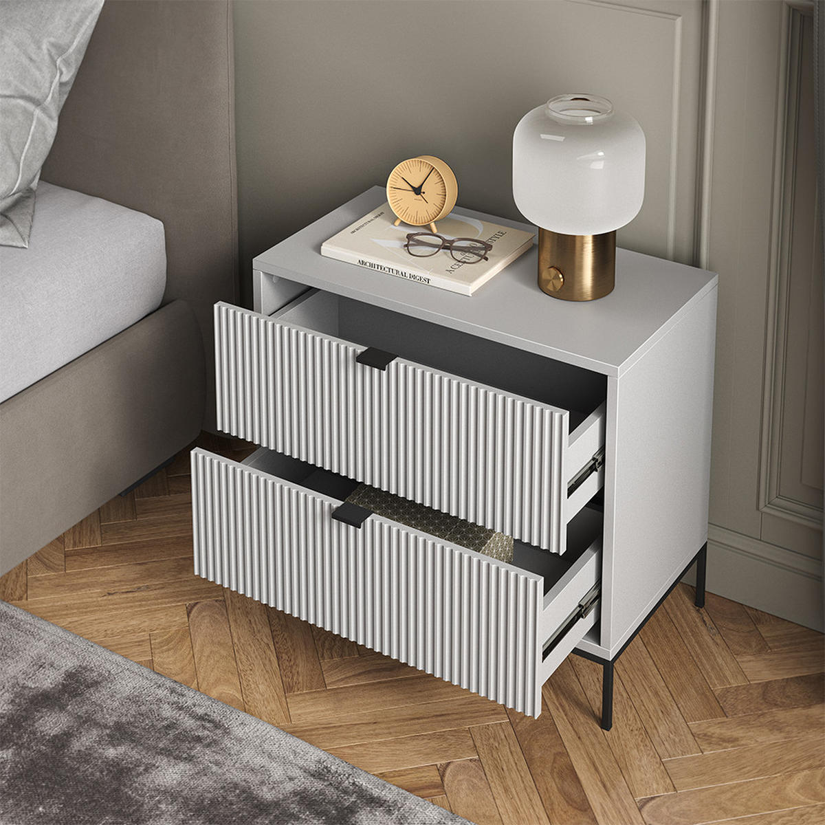 NACHTTISCHE Eliza Grau 66 x 60 cm 2er Set - Grau, Holzwerkstoff (66/60/36cm) - Vicco