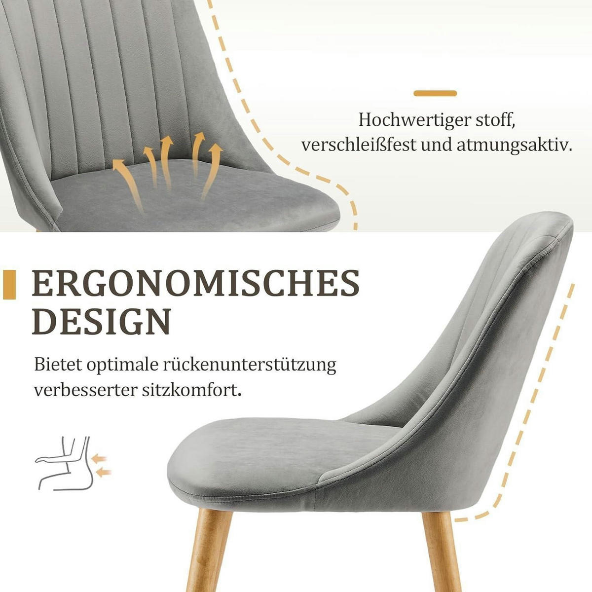ESSZIMMERSTÜHLE 4er Set Samt Polsterstuhl Hellgrau - Grau, Textil (48.5/81/43.5cm)
