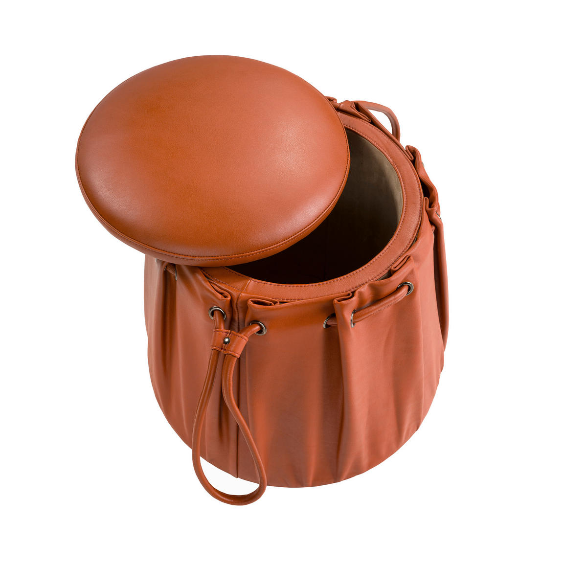 POUF rund Kessel orange 52/52/44 - Orange, Leder (52/44/52cm) - ANGEL CERDA