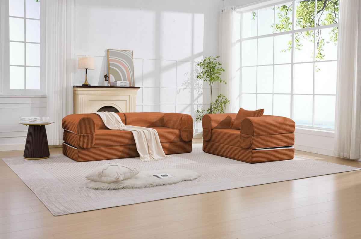 SOFA-SET 2-tlg. Cord Braun - Braun, Kunststoff (78/65/190cm) - Meubliv