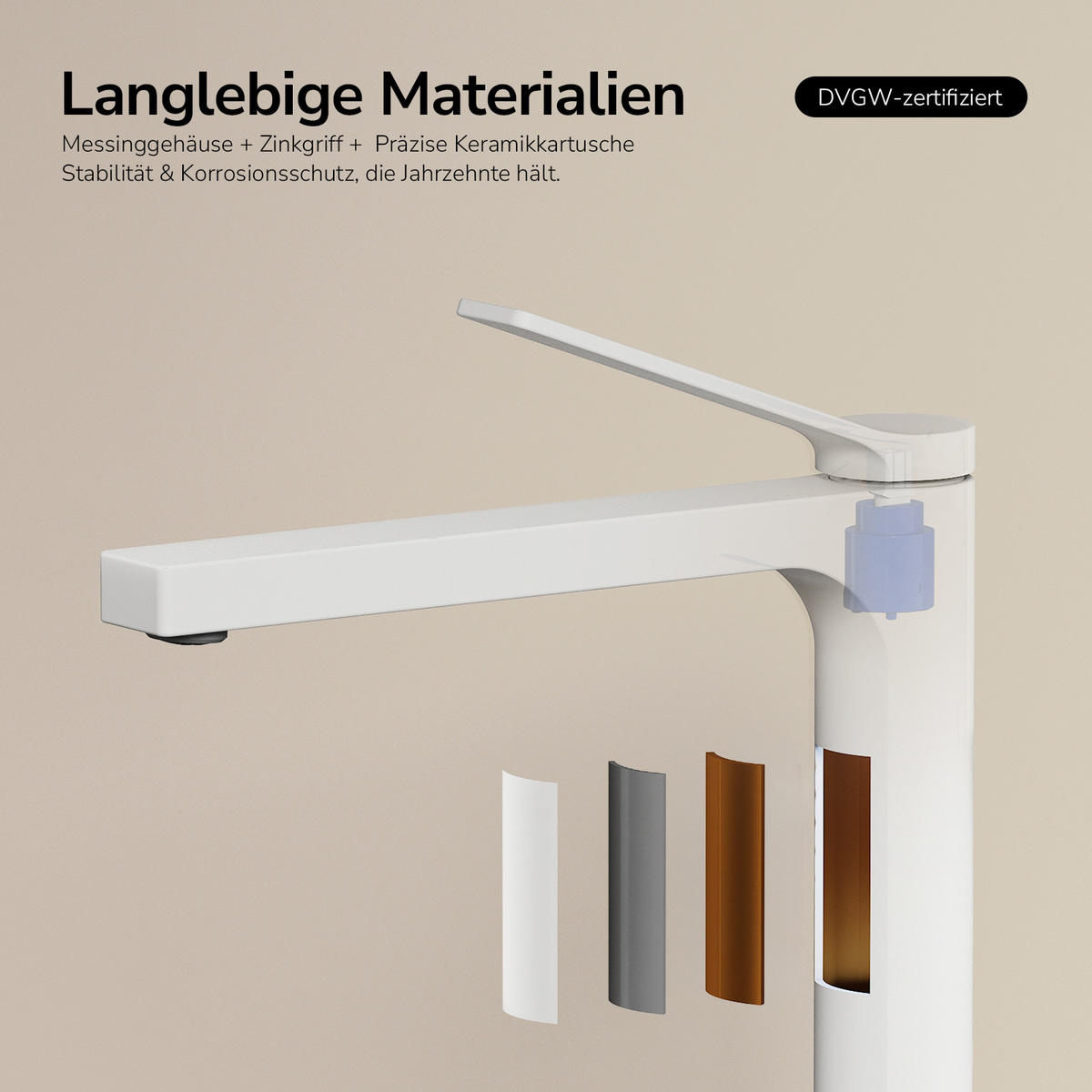 WASCHTISCHARMATUR mit Zertifiziertem Filterelement Weiß Matt Hoher Stil - Weiß, Metall (23.3/4.6/33.5cm) - EMKE