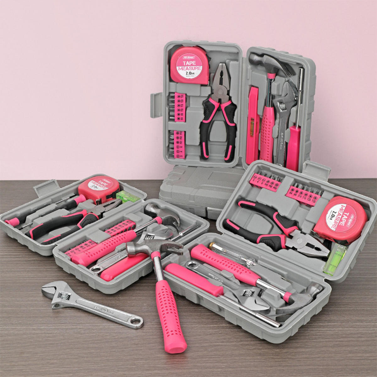 WERKZEUGSATZ 15-tlg. in Rosa Haushalts-Werkzeugset mit Koffer aus Stahl - Pink, Metall (12/20/5cm) - Livingandhome