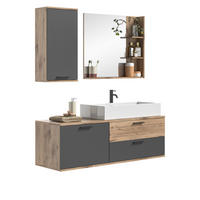 BADMÖBEL-SET Eiche grau 4-teilig 140 cm inkl. Waschbecken, Soft-Close - Eichefarben/Grau, Glas/Keramik (140/152/46cm) - Inn.Furn