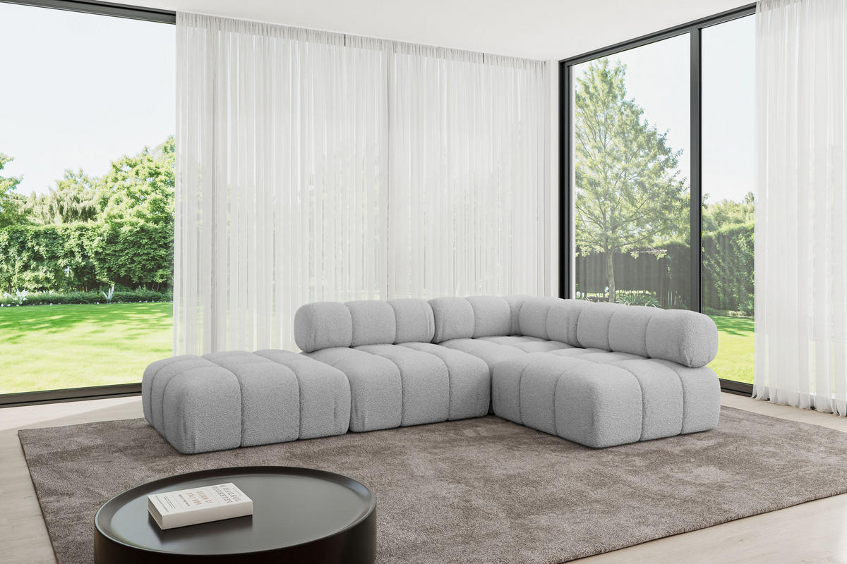 ECKSOFA modulares Sofa Favio-L1 - 285x190x70 cm Hellgrau Bouclé - Hellgrau, Holzwerkstoff/Textil (285/190cm) - ALTDECOR