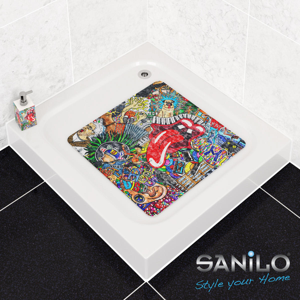 BADEMATTE Graffiti - Rot, Kunststoff (53/53cm) - Sanilo