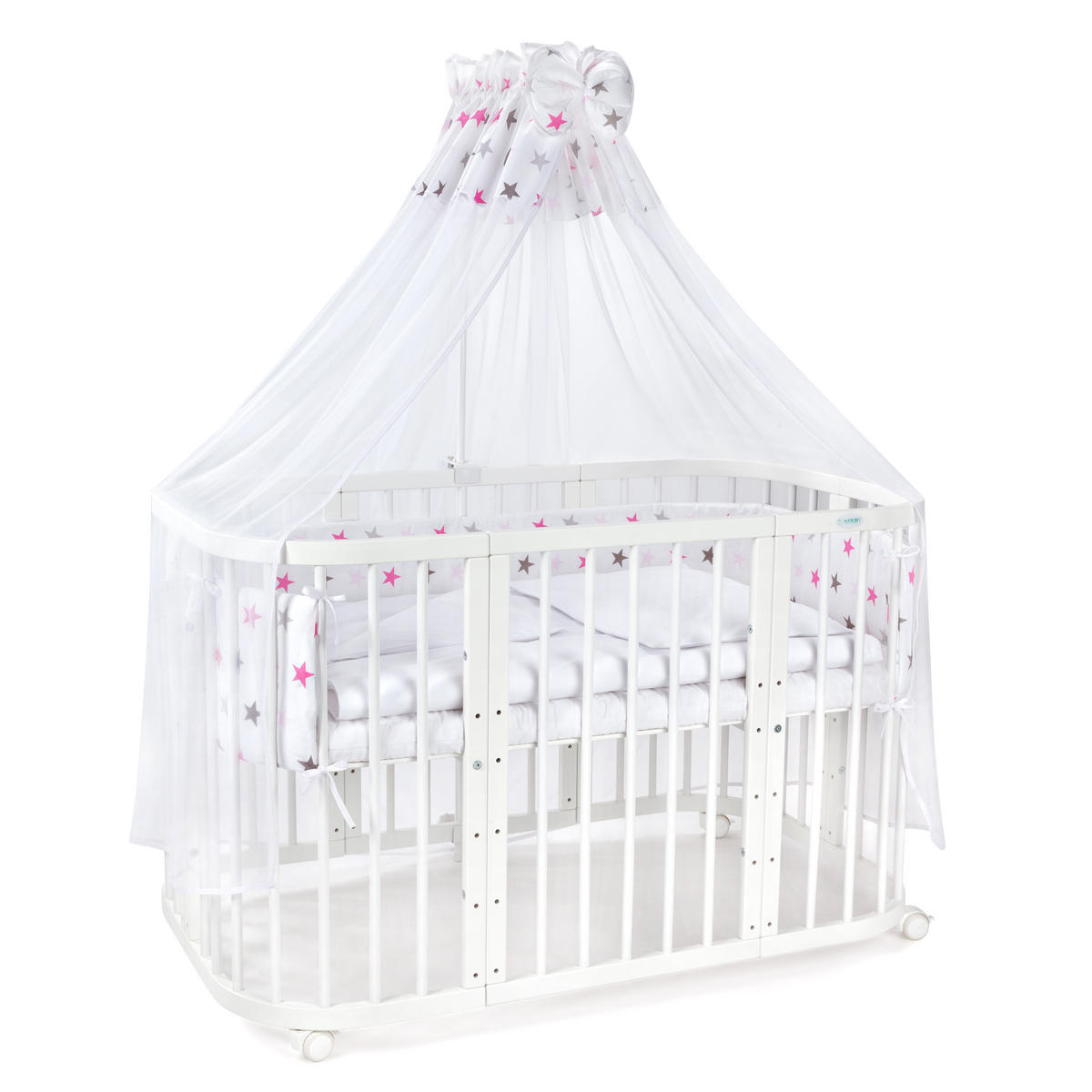 BABYBETT WHITE, 7in1 mit Matratze - Pink/Weiß, Holz (73/123cm) - waldin