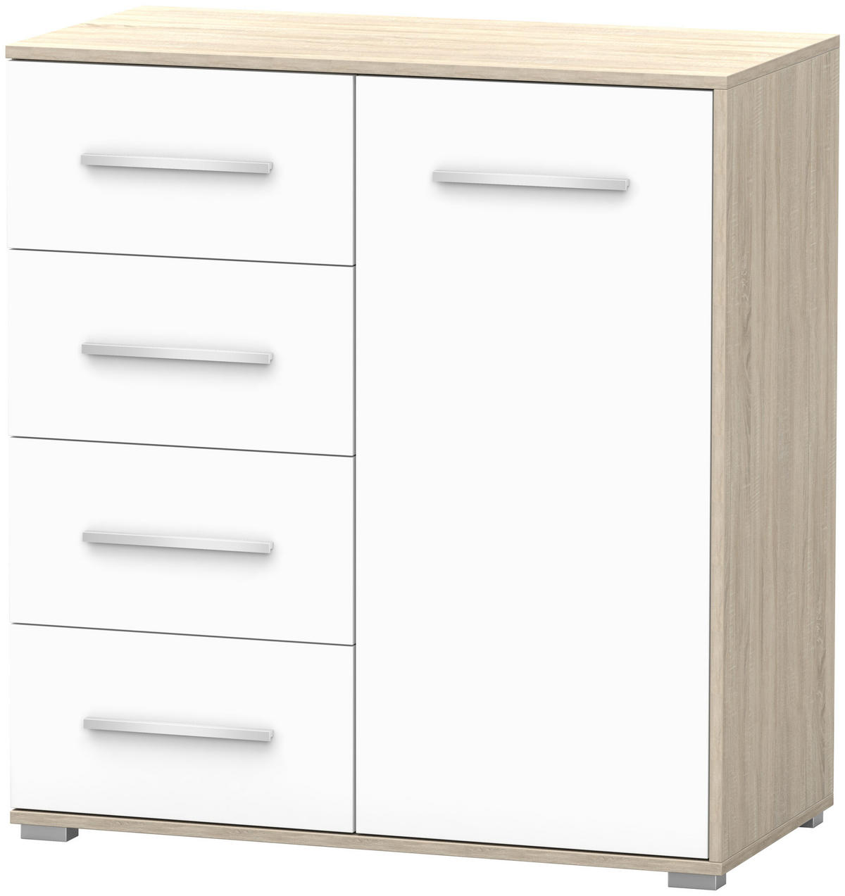 KOMMODE - Highboard IRYS MINI (sonoma + Weiß) - Weiß/Sonoma Eiche, Holzwerkstoff (90/95/45cm) - Möblo