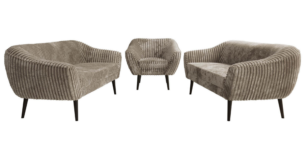 SEDACÍ SOUPRAVA 3+3+1 PIRS - Světle hnědá Manšestr - Černé nohy - černá/světle hnědá, kompozitní dřevo/textil (180/75/74cm) - MKS