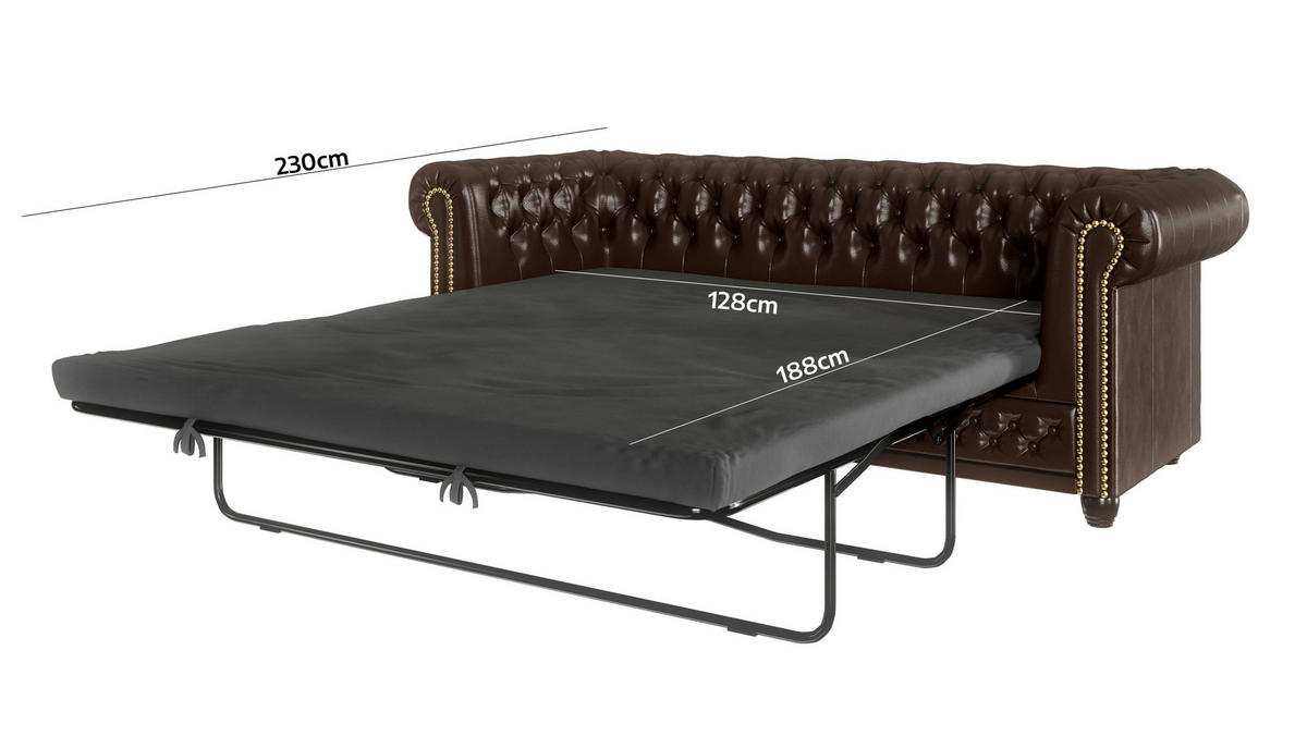 CHESTERFIELD-SOFA 3-sitzer mit Schlaffunktion Morin Braun vegan Leder - Braun, Holz/Textil (203/72/86cm) - S-Style Möbel
